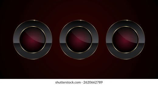 Collection of three circles Luxury button vector in dark red gradient symbol, element, shape, icon, and premium button concepts vector design