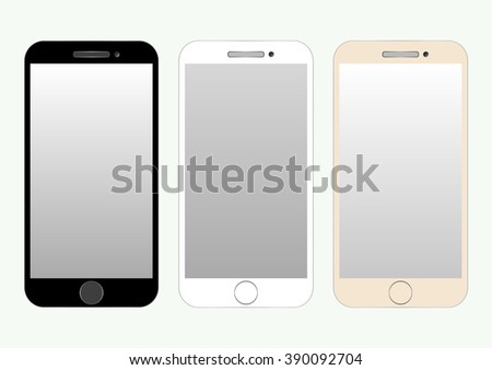Collection of three colored smartphones isolated on a light background