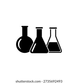 A collection of three different laboratory beakers and flasks, representing scientific research and chemical experiments.