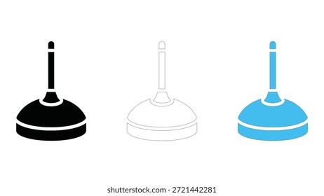 Eine Sammlung von drei verschiedenen Stilen eines Becherkolbensymbols: einfarbiges Schwarz, weißer Umriss und einfarbiges Blau. Nützlich für die Darstellung von Sanitär-Wartungs- oder Reinigungsdienstleistungen.
