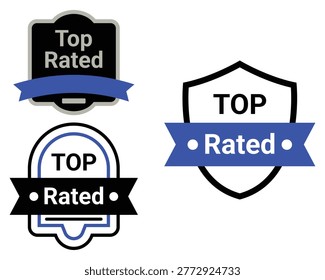A collection of three different 'Top Rated' badges and seals, indicating high quality and customer satisfaction.