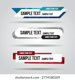 Collection of three distinct lower third graphic designs featuring clean lines and geometric patterns for informational overlays
