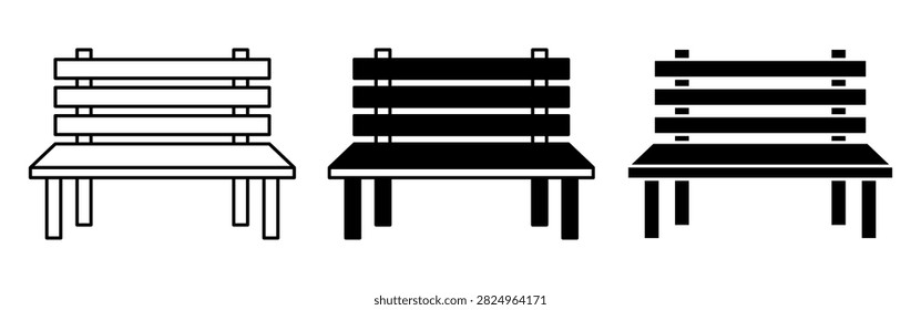Collection of three distinct outdoor park benches in various styles and designs, suitable for public parks, gardens, and recreational areas.