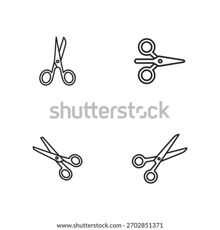 A collection of three distinct outline icons representing scissors, suitable for various design projects. Includes variations in style and detail.