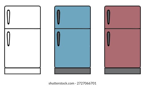 Collection of three distinct refrigerators showcasing various colors and styles