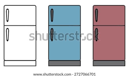 Collection of three distinct refrigerators showcasing various colors and styles