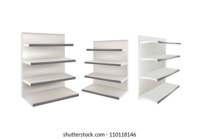 Collection of three empty shelves for the goods