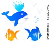 Collection of three fishes with bubbles