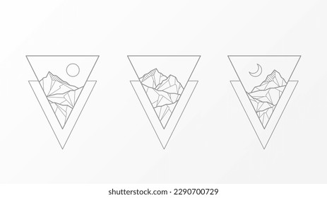 A collection of three geometric mountains within a minimalist style. 