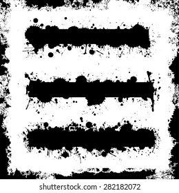 A collection of three grunge, splatter banner graphics with a square format grunge vector border.