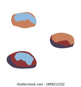 Colección con tres piedras dibujadas a mano. Azul claro, marrón y beige. Estilo de doodle de dibujos animados. Elementos naturales para el diseño gráfico. Naturaleza y ecología. Geología y ciencia. Recursos minerales