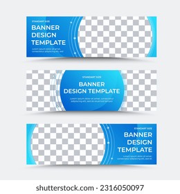Collection of three horizontal vector banner templates in blue white