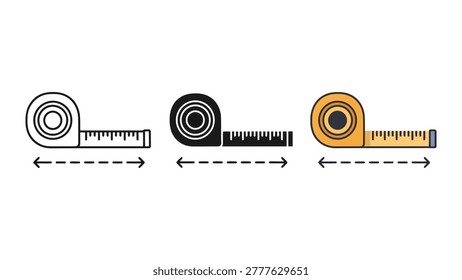 A collection of three measuring tape icons representing length and distance in different visual styles.