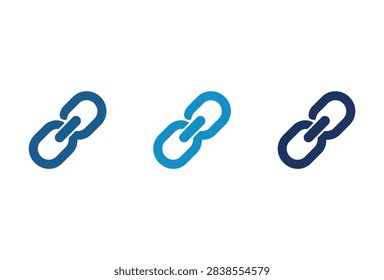 A collection of three minimalist chain link icons in different shades of blue symbolizing internet connections networking and data integration for web design