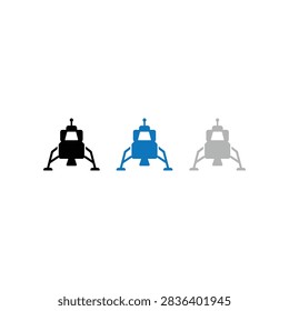 A collection of three minimalist lunar module icons representing space exploration and moon landing missions in different color variations.