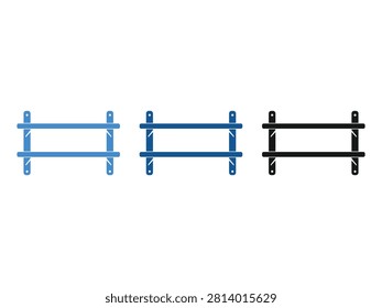 A collection of three minimalist wall shelf brackets shown in light blue dark blue and black colors for home organization and interior design