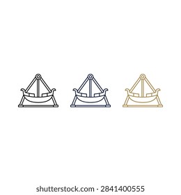 A collection of three pirate ship swing ride icons featuring minimalist line art designs in black and gold colors for theme park branding.