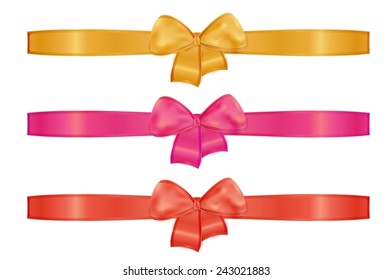 collection of the three ribbons with different color - gold or yellow, red, pink