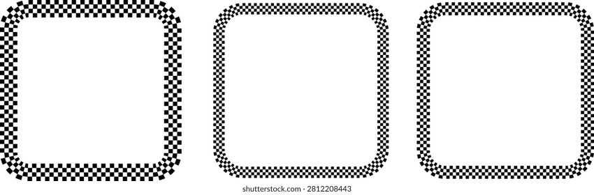 A collection of three rounded square frames featuring classic black and white checkerboard borders. These versatile vector elements combine a modern rounded-corner design with a timeless racing check pattern. Ideal for sports-themed graphics, racing flag accents, chess-inspired artwork, photo borders, badges, labels, and minimalist vector designs.
#RoundedFrame #CheckerboardBorder #VectorDesign #CheckeredPattern #RacingBorder #BlackAndWhiteArt #GraphicElements #MinimalistDesign #SquareBorder #StockVector