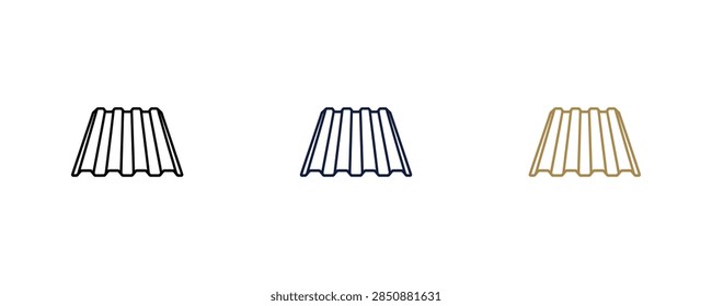 A collection of three simple vector icons representing corrugated metal roofing sheets shown in outline and filled styles for architectural design projects