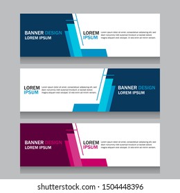 Collection three square horizontal business banner set templates. Clean modern flat material style. Simple creative cover header. Vector web design. Blue, yellow and purple colors. Text placeholder.