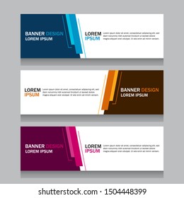 Collection three square horizontal business banner set templates. Clean modern flat material style. Simple creative cover header. Vector web design. Blue, yellow and purple colors. Text placeholder.