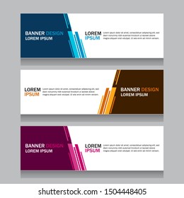 Collection three square horizontal business banner set templates. Clean modern flat material style. Simple creative cover header. Vector web design. Blue, yellow and purple colors. Text placeholder.