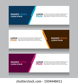 Collection three square horizontal business banner set templates. Clean modern flat material style. Simple creative cover header. Vector web design. Blue, yellow and purple colors. Text placeholder.