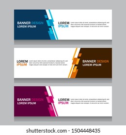 Collection three square horizontal business banner set templates. Clean modern flat material style. Simple creative cover header. Vector web design. Blue, yellow and purple colors. Text placeholder.