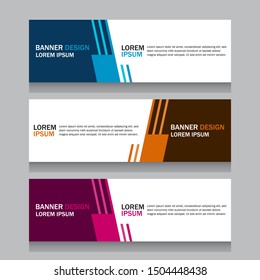 Collection three square horizontal business banner set templates. Clean modern flat material style. Simple creative cover header. Vector web design. Blue, yellow and purple colors. Text placeholder.
