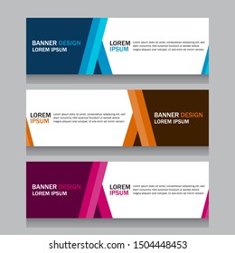 Collection three square horizontal business banner set templates. Clean modern flat material style. Simple creative cover header. Vector web design. Blue, yellow and purple colors. Text placeholder.