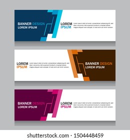 Collection three square horizontal business banner set templates. Clean modern flat material style. Simple creative cover header. Vector web design. Blue, yellow and purple colors. Text placeholder.