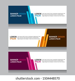 Collection three square horizontal business banner set templates. Clean modern flat material style. Simple creative cover header. Vector web design. Blue, yellow and purple colors. Text placeholder.