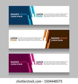 Collection three square horizontal business banner set templates. Clean modern flat material style. Simple creative cover header. Vector web design. Blue, yellow and purple colors. Text placeholder.