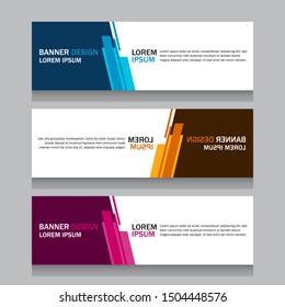 Collection three square horizontal business banner set templates. Clean modern flat material style. Simple creative cover header. Vector web design. Blue, yellow and purple colors. Text placeholder.