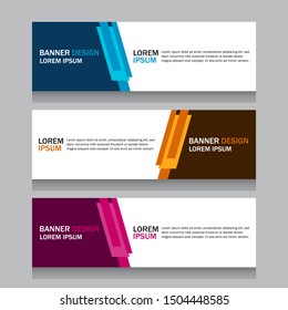Collection three square horizontal business banner set templates. Clean modern flat material style. Simple creative cover header. Vector web design. Blue, yellow and purple colors. Text placeholder.