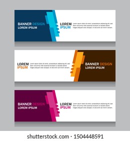 Collection three square horizontal business banner set templates. Clean modern flat material style. Simple creative cover header. Vector web design. Blue, yellow and purple colors. Text placeholder.