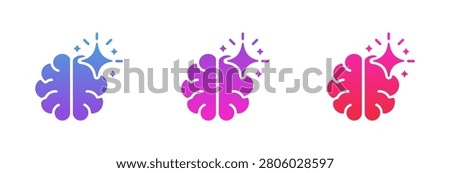 A collection of three stylized brain icons in blue purple and pink gradients featuring a sparkling star to symbolize intelligence innovation and psychological wellness