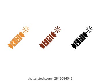 A collection of three stylized firecracker symbols with lit fuses representing pyrotechnics and holiday festivities in various color options
