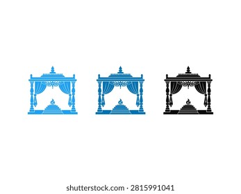 A collection of three stylized Palki Sahib icons representing the ceremonial structure used in Sikhism for the Guru Granth Sahib.