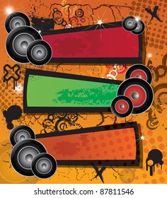 Collection of three urban grungy music banners with place for text, vector