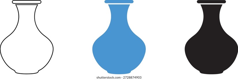 Collection of three vases in different colors and styles