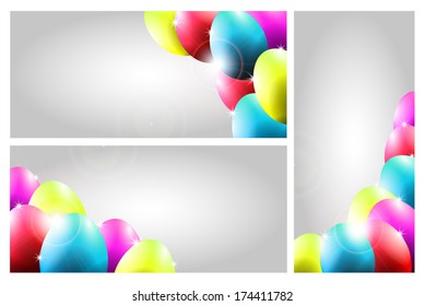 Collection of Three Vector Easter Cards with Colorful Eggs