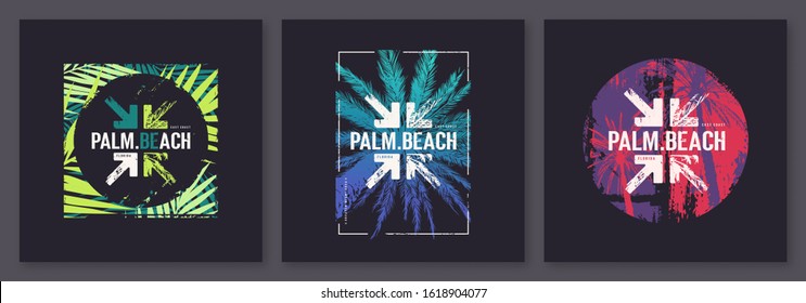 Collection of three vector graphic t-shirt designs, posters, prints on the theme of Florida.