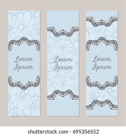 Collection of three vertical floral banners or bookmarks. Abstract vector illustration