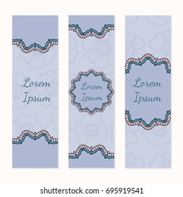 Collection of three vertical floral banners or bookmarks. Abstract vector illustration