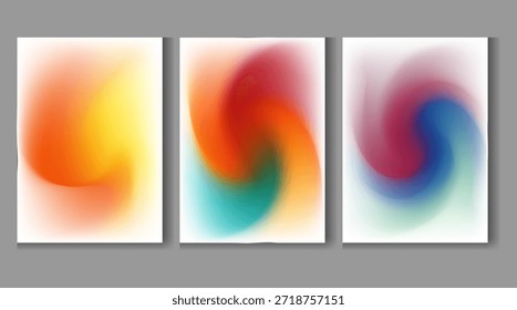 Collection of three vibrant abstract vertical backgrounds featuring colorful smooth gradient swirls ideal for modern mobile wallpapers or artistic digital presentations
