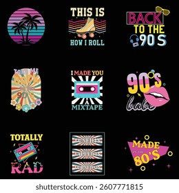 Collection Throwback To The Retro 80s Vintage T-shirt Design, Retro 1980s Illustration, Vintage Retro Saying Typography Design