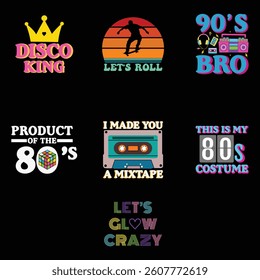 Collection Of  Throwback To The Retro 80s Vintage T-shirt Design, Retro 1980s Illustration, Vintage Retro Saying Typography Design