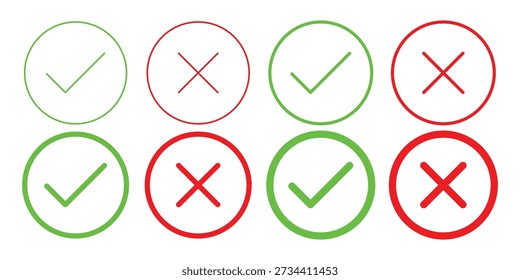 collection of tick and cross icons with circle lines